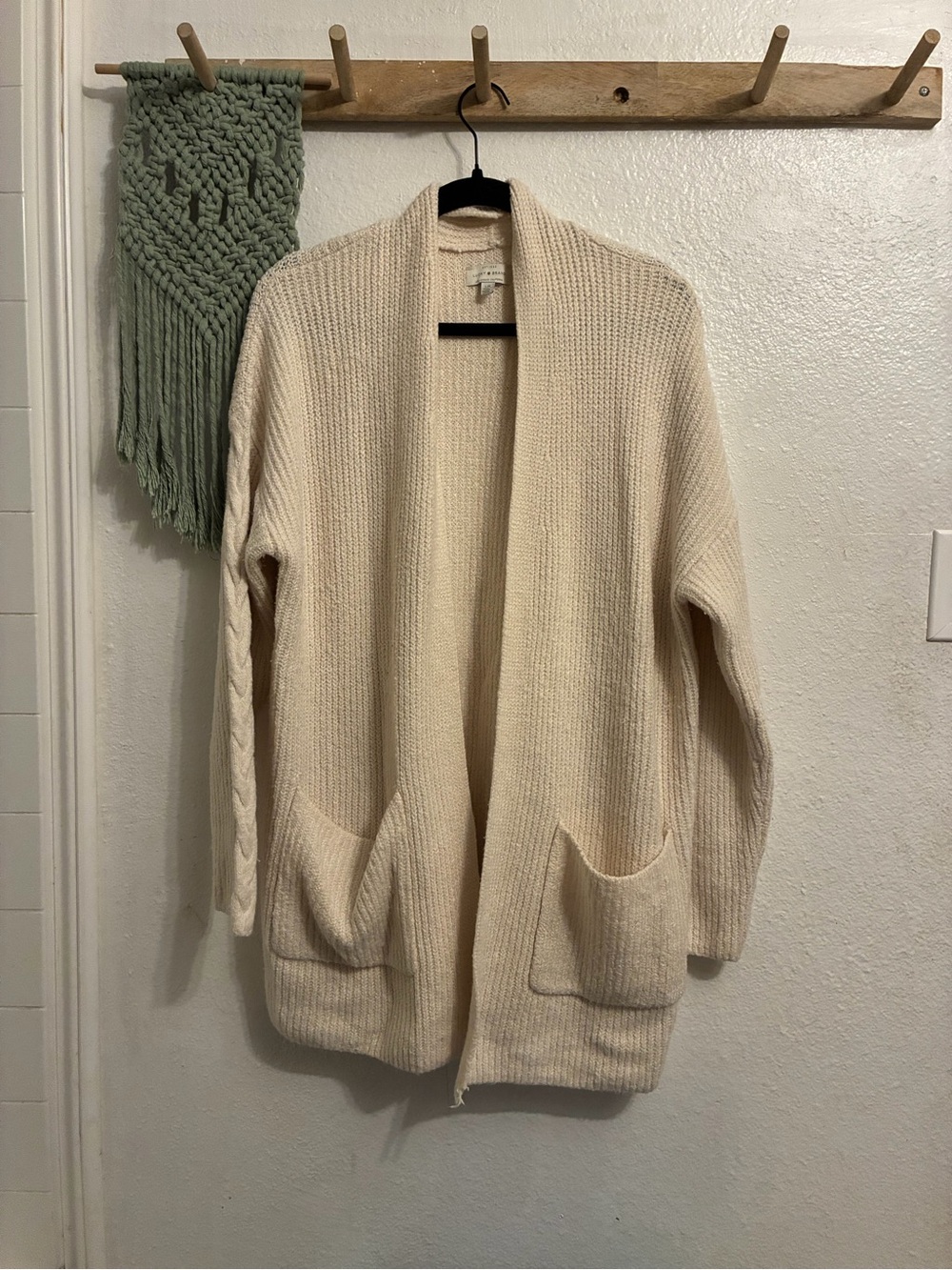 Lucky Brand Cream Open-Front Knit Cardigan